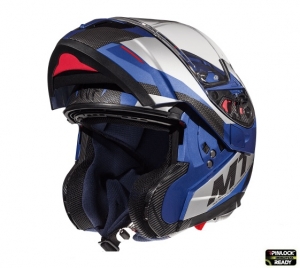 Helm für MT Atom SV Transcend E7 Motorräder, modular, blau/glänzend grau, Pinlock bereit - Glänzend grau/blau, XXL (63/64cm)