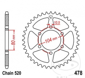 Hinterritzel JTR478.38 (Teilung 520) - Kawasaki EL 250 B Eliminator / 250 D Eliminator / 250 E Eliminator / 252 F Eliminator - J