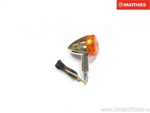 Indicador de sinal de volta dianteiro/traseiro esquerdo: Cabeça do indicador 77x48mm com caixa cromada e vidro laranja - JM