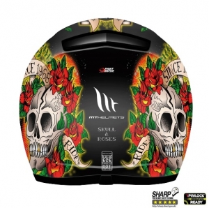 Integraalhelm voor motorfiets MT Revenge Skull&Rose zwart/rood glanzend