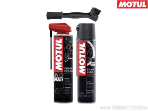 Kettingonderhoudskit - kettingspray voor reiniging Motul C1 400ML - kettingreinigingsborstel - kettingspray voor smering Motul R
