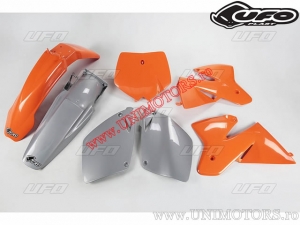 Kit plastice (portocaliu / argintiu) - KTM SX 250 / SX 380 / SX 125 / SX 400 / SX 520 / SX 400 / SX 520 Racing ('00) - UFO
