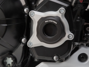 Left and Right Engine Cover Protection Set - black/silver aluminum - Kawasaki Z900 models ('16-) - SW-Motech