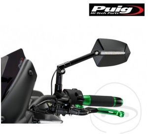 Left black mirror with universal diamond-shaped turn signal Puig GTI M8 mm (left thread) mounted on handlebar - JM