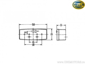 Luz traseira esquerda horizontal 12/24V três compartimentos (posição, luz de freio, pisca) - dimensões: 158x64x51mm - Hella
