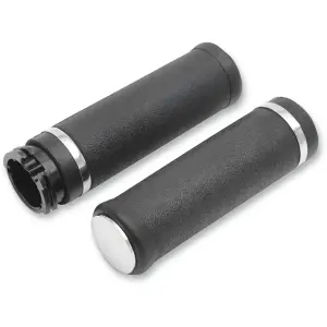 Manoplas de borracha com anéis decorativos e tampas de extremidade - Preto, Cromado - DS243112