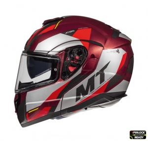 Modular helmet for motorcycles MT Atom SV Transcend F5 red/glossy grey Pinlock ready