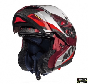 Modular helmet for motorcycles MT Atom SV Transcend F5 red/glossy grey Pinlock ready