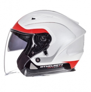 MT Avenue SV Crossroad Glossy White/Red Open Face Motorcycle Helmet (Integrated Sun Visor)