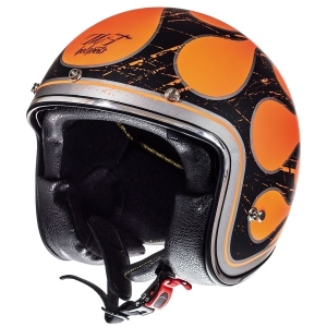 MT Le Mans SV Flaming Open Face Motorcycle Helmet in Black/Orange Gloss (Integrated Sun Visor)