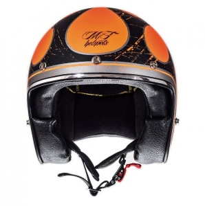 MT Le Mans SV Flaming Open Face Motorcycle Helmet in Black/Orange Gloss (Integrated Sun Visor)