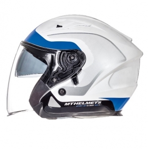 Open face motorcycle helmet MT Avenue SV Crossroad white/blue glossy (integrated sun visor)