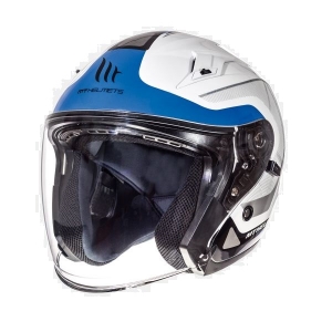 Open face motorcycle helmet MT Avenue SV Crossroad white/blue glossy (integrated sun visor)