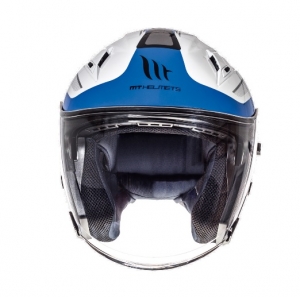 Open face motorcycle helmet MT Avenue SV Crossroad white/blue glossy (integrated sun visor)