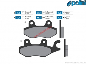 Oryginalne tylne klocki hamulcowe (77x42x9,2mm / 96,5x42x9,2mm) - 1740021.S - Polini