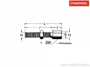 Parafuso de ajuste do cabo da embreagem - freio M5 x 0,80 x 34 mm prateado - JM