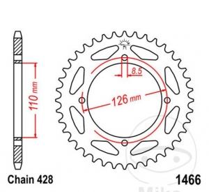 Pignon arrière JTR1466.44 (pas 428) - Kawasaki KLX 125 C / KLX 125 D D-Tracker / KX 65 A - JM