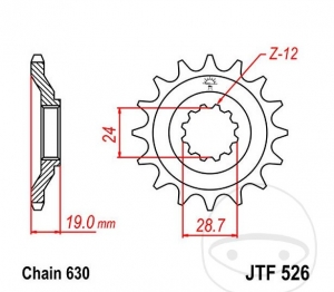 Pignon avant JTF526.15 (pas 630) - Kawasaki GPZ 1000 RX Ninja - JM