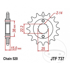 Pignon avant JTF737.14 (pas 520) - Ducati 907 900 ie ('90-'93) - JM
