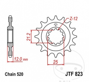 Pignone anteriore JTF823.16 (passo 520) - Husaberg FE 400 / FE 450 E / FE 501 E / FE 550 E / E 600 E / FE 650 E / FS 400 C / E -
