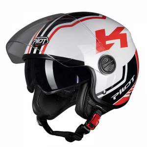 PILOT - Casca Open-face FAZER (sun visor), rosu / alb [bicolor] [XL]