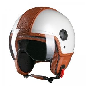 PILOT - Casca Open-face PELLE, alb / maro [XL]