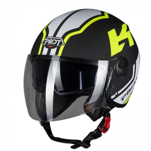 PILOT - Casco aperto FAZER (visiera solare), nero / giallo fluorescente [bicolore] [XL]