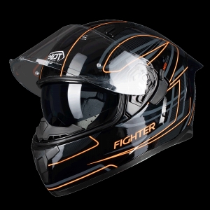 PILOT - Casco Full-face FLIPPER Fighter [visor solar] negro brillante / naranja [M]