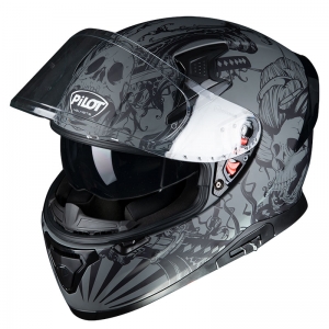 PILOT - Casco integral SNAKE SKULL (con gafas de sol), negro mate [S]