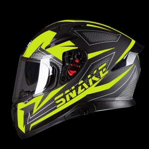 PILOT - Full-face Helmet SNAKE (with sun visor), matte black / fluorescent yellow [L]