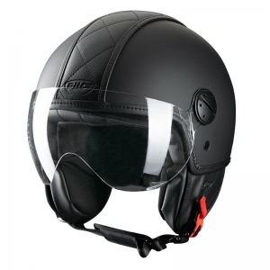 PILOT - Open-face PELLE Helmet, Black [M]