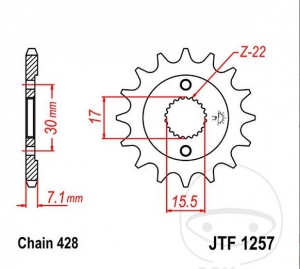 Pinhão dianteiro JTF1257.15 (passo 428) - Honda CR 80 R / Honda CR 80 RB 19 polegadas - JM