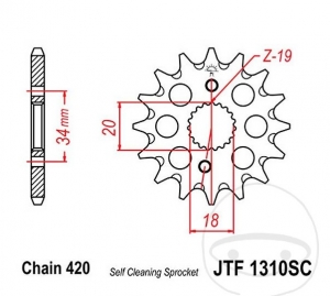 Pinhão dianteiro JTF1310SC.14 (passo 420) - Honda CRF 150 F / CRF 150 R 17/14 polegadas / CRF 150 RB 19/16 polegadas - JM