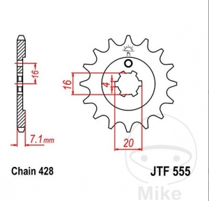 Pinhão dianteiro JTF555.15 (passo 428) - Kawasaki KX 65 A / 80 G  / 80 L  / 80 R  / 80 R 17 / KX 80 R 17/14 polegadas - JM