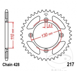 Pinhão traseiro JTR217.56 (passo 428) - Honda CR 80 R / 80 RB 19 polegadas / 85 R / 85 RB 19 polegadas - JM