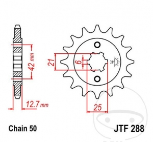 Pinion fata JTF288.15 (pas 530) - Honda CB 500 K / CB 550 F / CB 550 K / CB 750 F / CB 750 K - JM