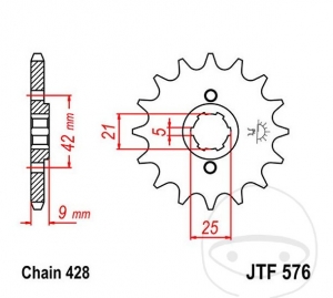 Pinion fata JTF576.17 (pas 428) - Yamaha XT 350 N ('86-'95) / Yamaha XT 350 H ('85-'90) - JM