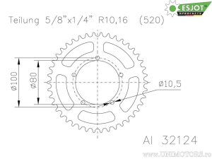 Pinion spate argintiu 44 dinti (pas 520) - Esjot