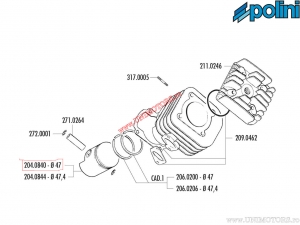 Piston (diameter 47mm) - 204.0840 - Benelli Pepe LX 50 ('07->) / Keeway F ACT 50 / Vento Triton 50 GT5 - Polini