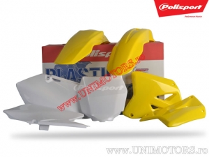 Plastic set (wit-geel) - Suzuki RM 125 / RM 250 ('01-'12) - Polisport