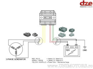 Releu incarcare (regulator tensiune) universal - 12V 50A (7 fire - tehnologie Mosfet) - DZE