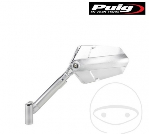 Right silver universal rhombic mirror Puig Xplorer M8 mm (left-hand thread) mounted on handlebar - JM