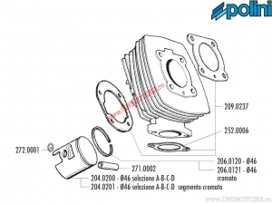 Set cilindru aluminiu (diametru 46mm / 65cc) - 119.0052 - Honda Wallaroo 50 / Peugeot Fox 50 AC 2T - Polini