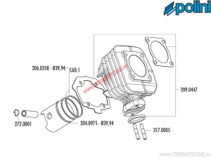 Set cilindru (diametru 40mm / 49,9cc) - 142.0159 - Peugeot Citystar / Ludix / Django / Kisbee / Speedfight 3 50 2T AC - Polini