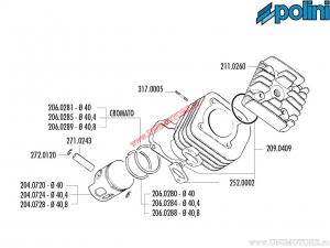 Set cilindru (diametru 40mm / 49,9cc) - 166.0093 - MBK Ovetto / Mach G / Yamaha Axis / Neo's / Vino / Why 50 2T AC - Polini
