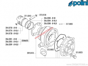 Set cilindru (diametru 40mm / 49,9cc) - 166.0094 - Benelli 491 / K2 / Eikon / Malaguti F12 / F15 / MBK Nitro 50 2T LC - Polini