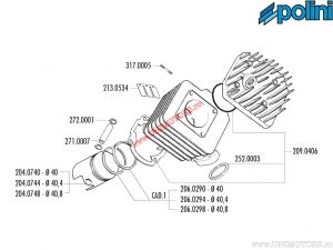Set cilindru (diametru 40mm / 49cc) - 142.0148 - Peugeot Looxor / Vivacity / TKR / Zenith / Speedfight / Squab 50 AC 2T - Polini