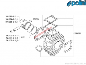 Set cilindru (diametru 45mm / 63,1cc) - 166.0050 - Yamaha Bop 50 / Chappy 50 AC 2T - Polini