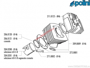 Set cilindru (diametru 46mm / 65cc) - 142.0088 - MBK Club / Evasion / Hard Rock / Peugeot 103 MVL / 103 RCX / 103 SP - Polini