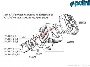 Set cilindru (diametru 46mm / 65cc) - 142.0089 - Peugeot 103 MVL 50 AC / 103 RCX / 103 SP AC / 103 SPX / 103 Vogue - Polini